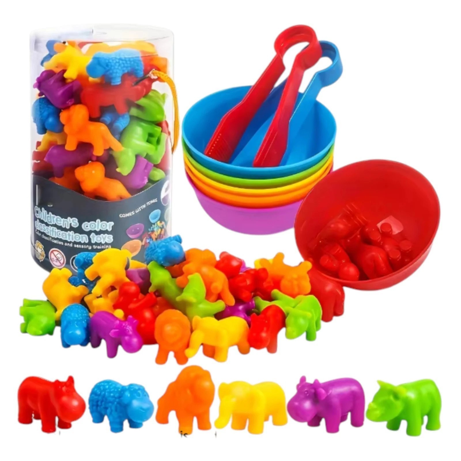 Counting Animal Matching Game Sorting Bowls Color Learning Toy- African Animals