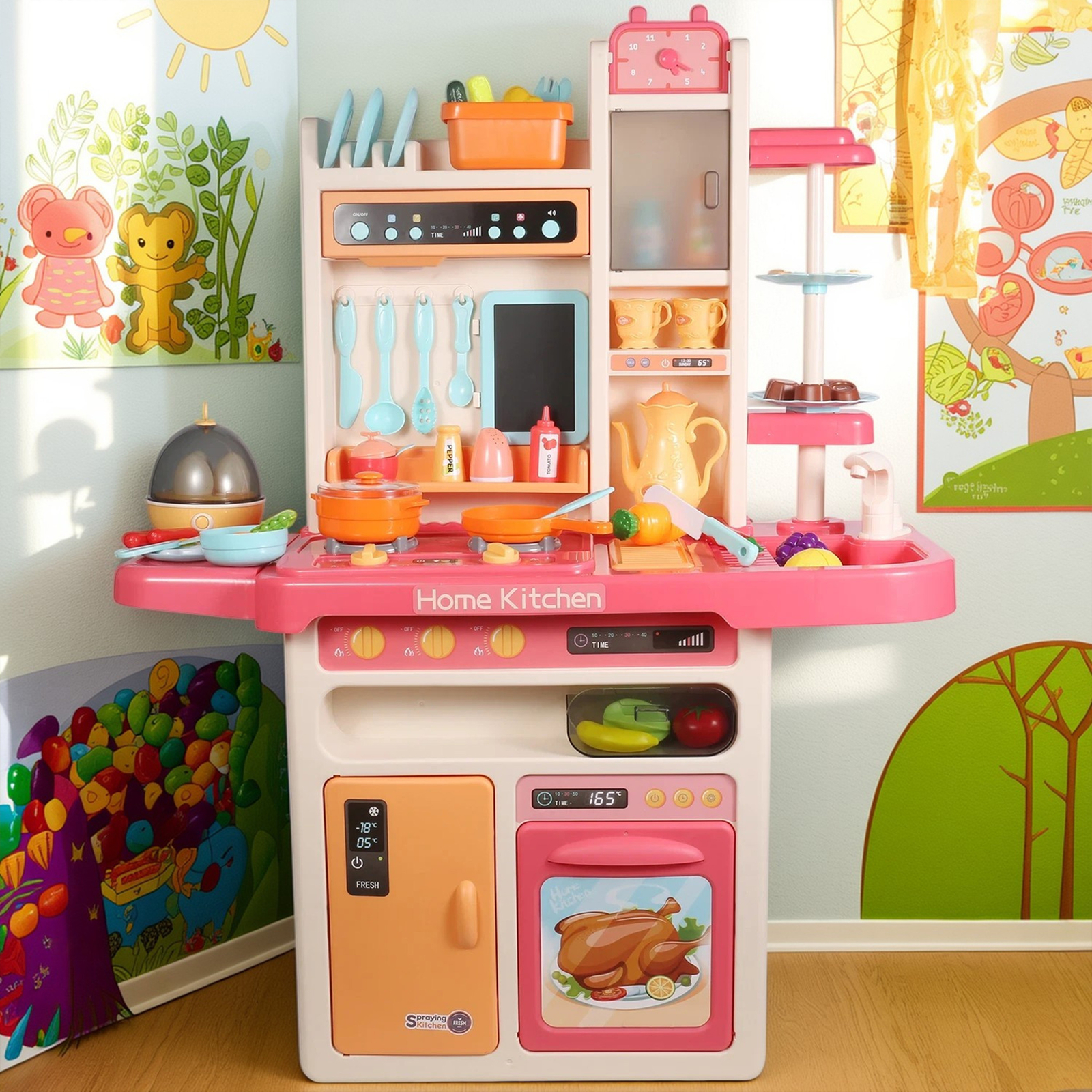 Kids Deluxe Kitchen Cooking Playset with Steam & Water Effects – 65 Accessories