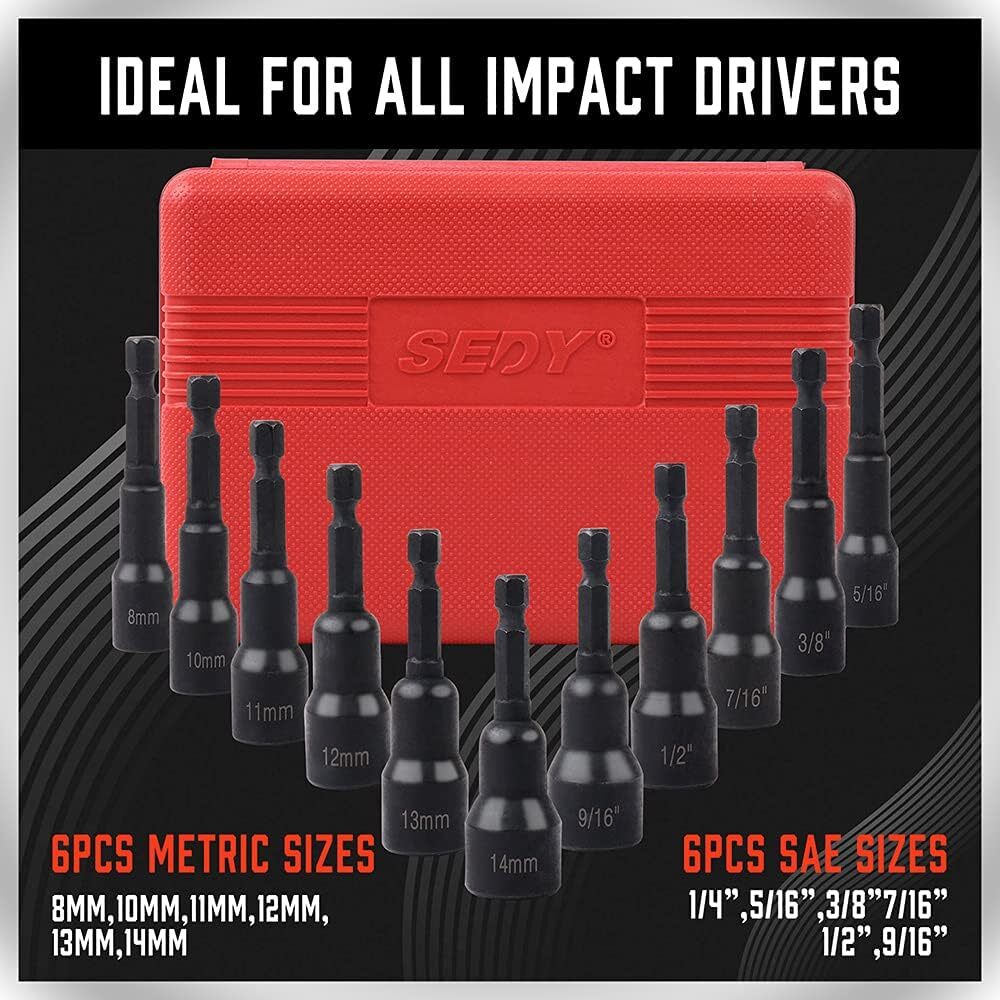 12-Piece Magnetic Nut Driver Set – Premium Impact Power Hex Nut Driver Drill Bit