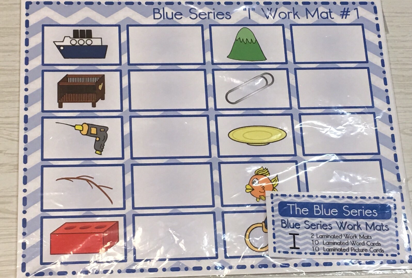 The Blue Series – Vowel I Work Mats (20 cards-2 Laminated WorkMats) Montessori