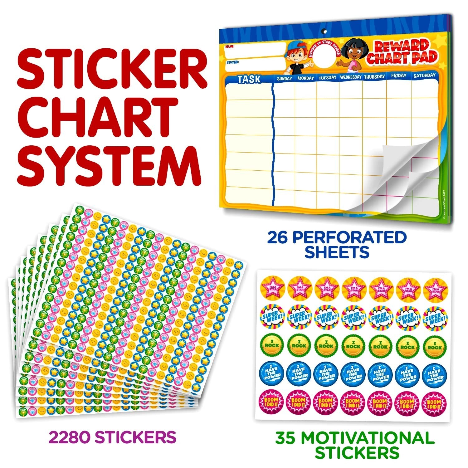 Behavior Reward Chart System – Pad with 26 Chore Charts for Kids, 2800 Sticke…
