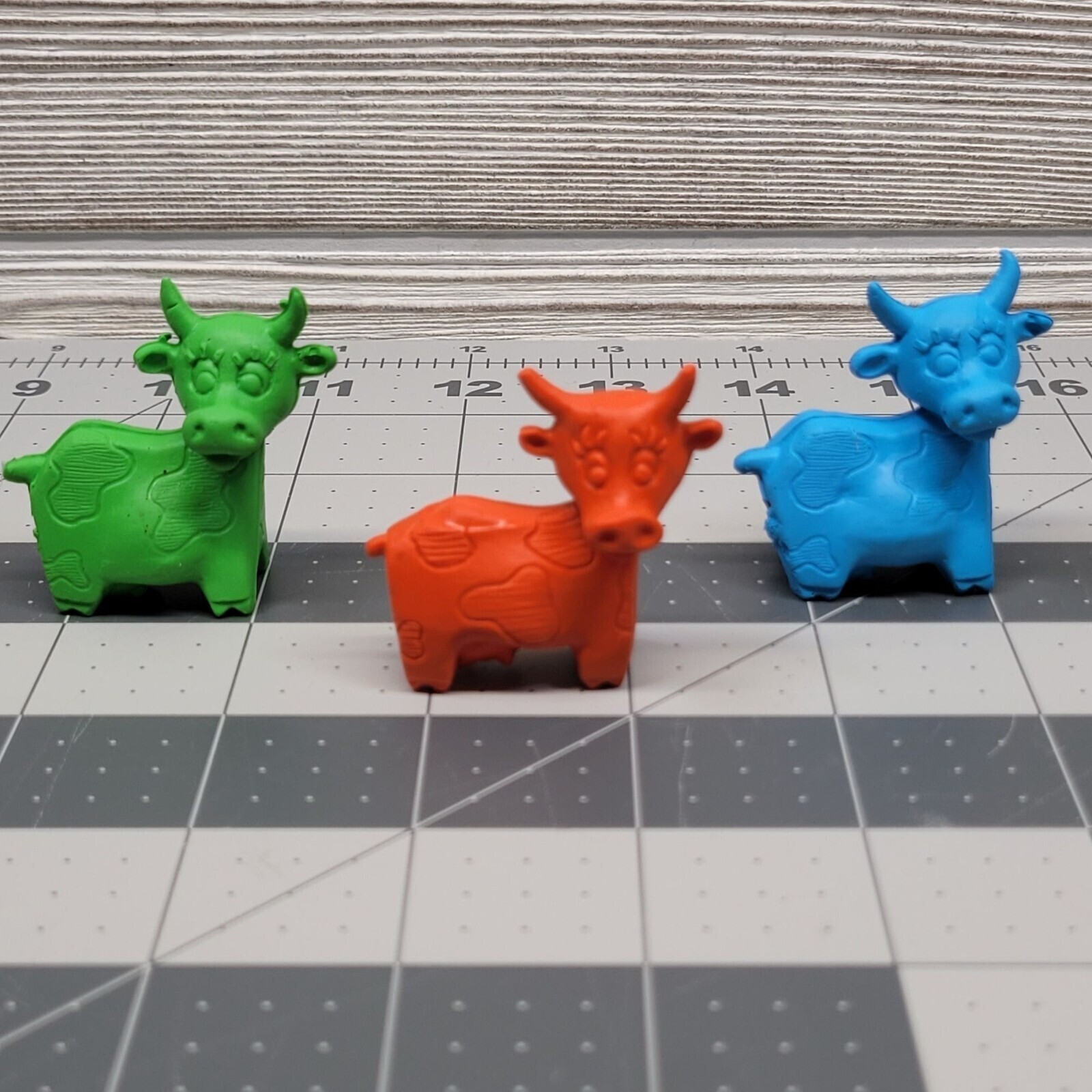 3 Diener Colorful Cow Shaped Erasers Farm Animal Mini Figure Collectable Vtg