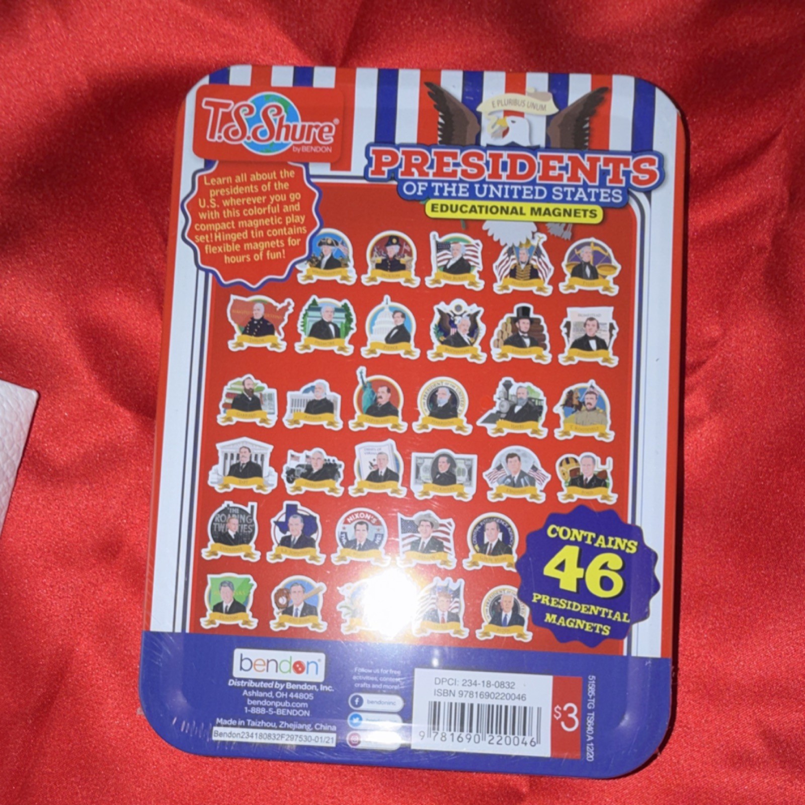 T.S. Shure Presidents of the United States Educational Magnets Tin Set, 46pcs