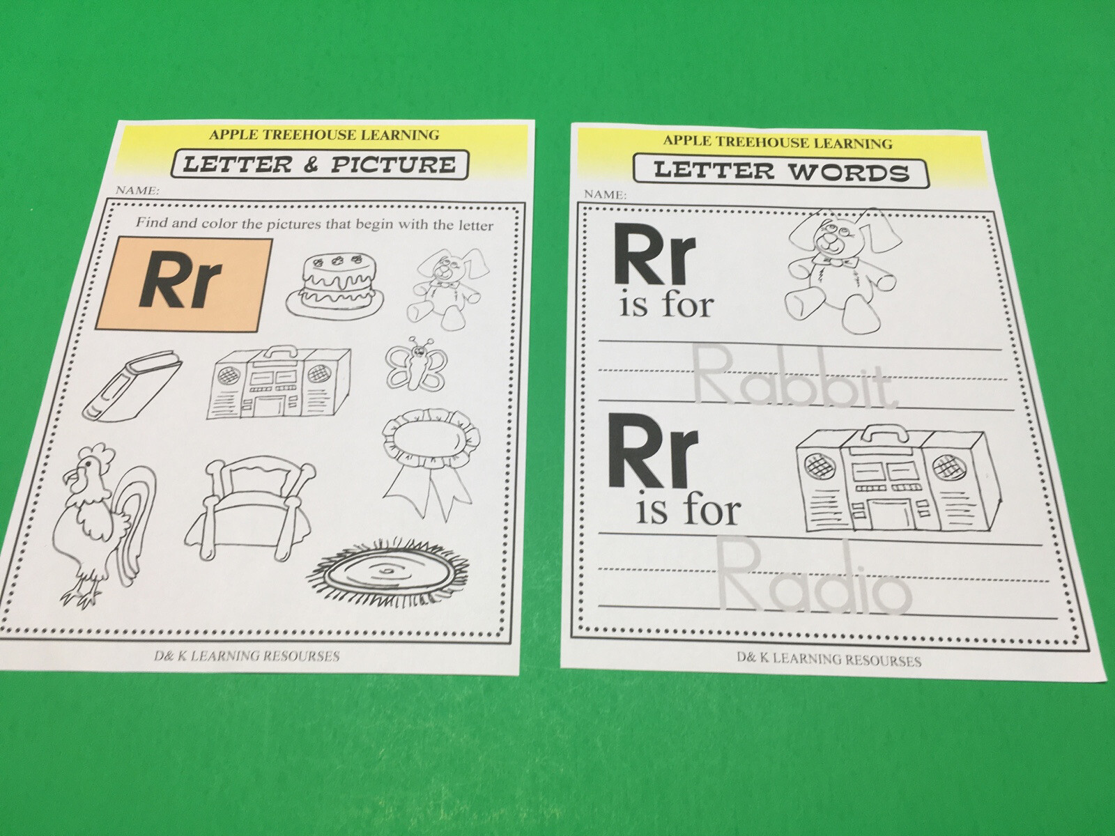 Letter Rr – Apple Treehouse Worksheets – Preschool Teaching supplies 20pgs
