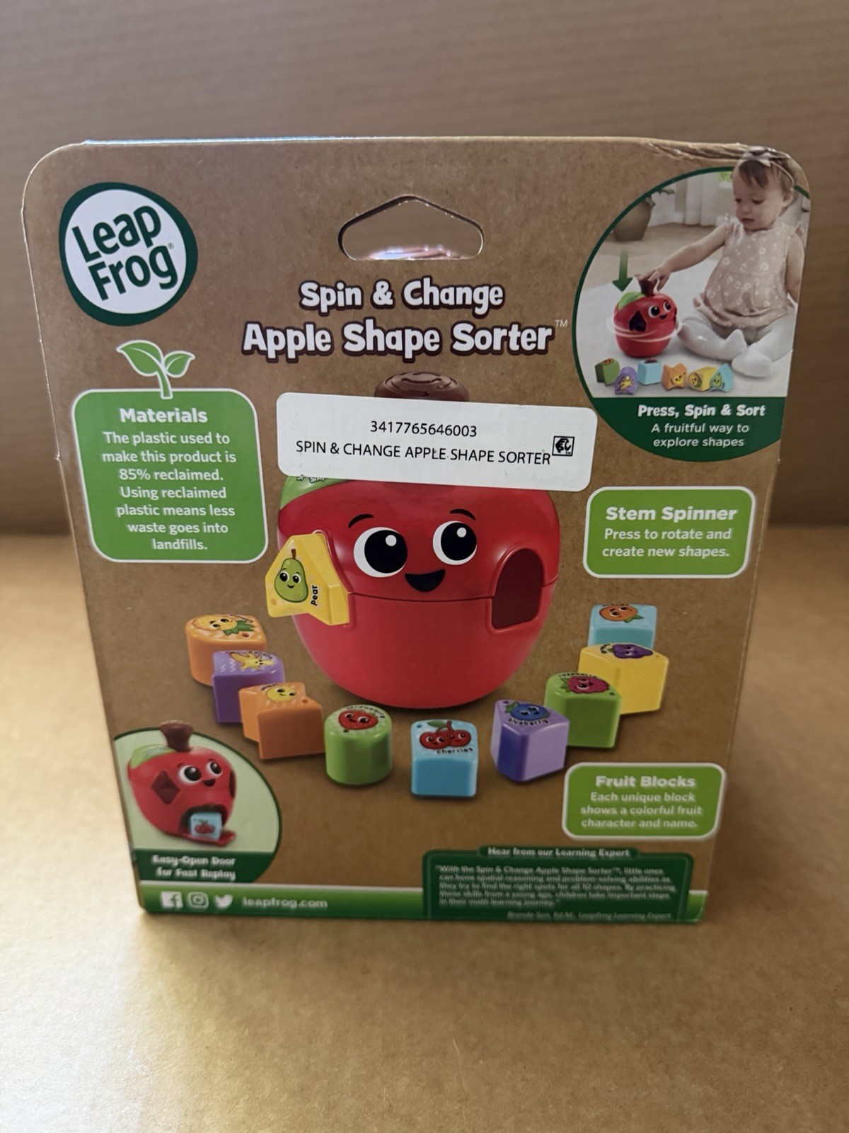 LeapFrog Spin & Change Apple Shape Sorter New Complete Ages 18+ Learning Toy