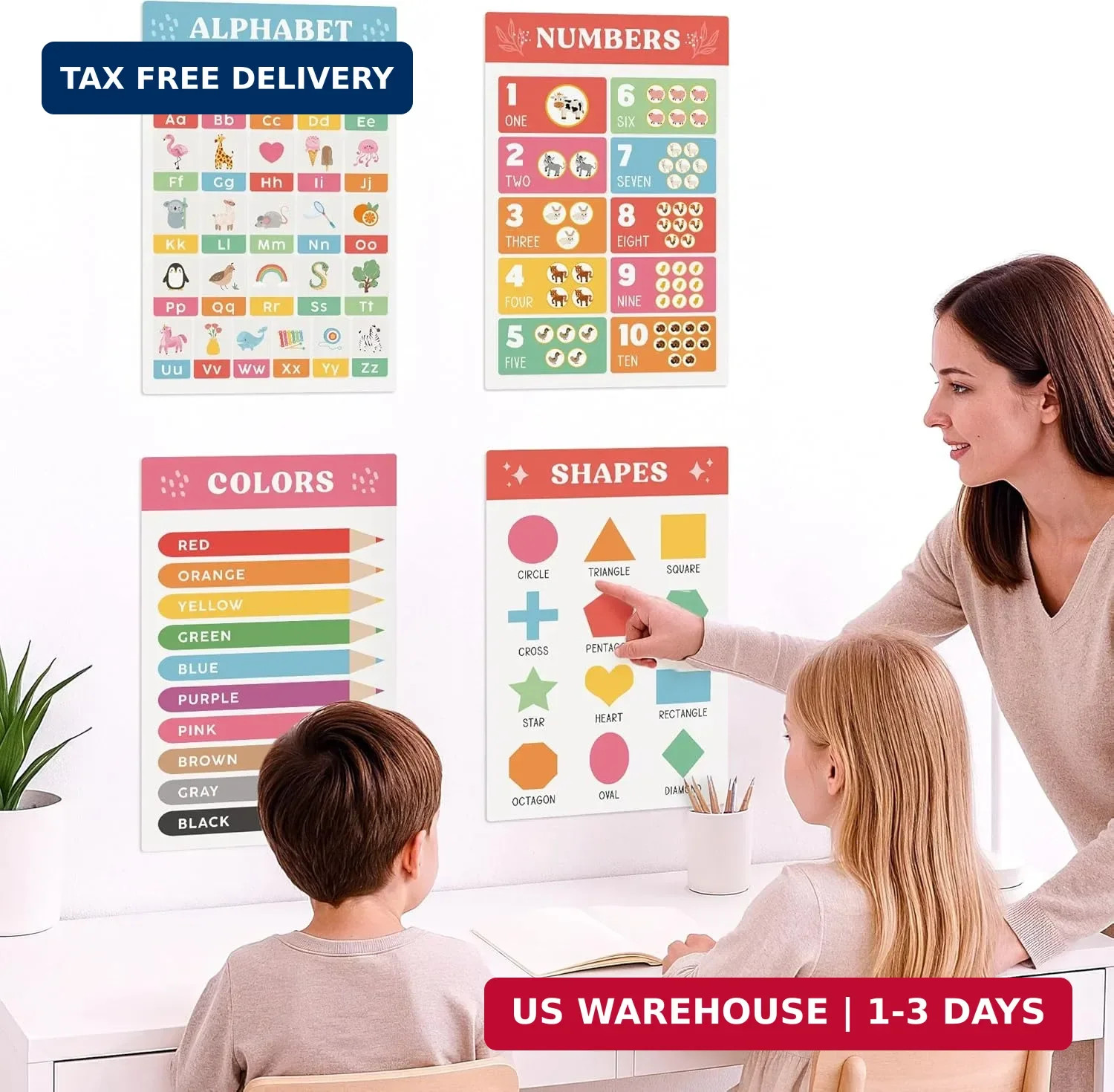 Fun Educational Posters for Toddlers – Set of 16 Easy to Read Learning Posters f
