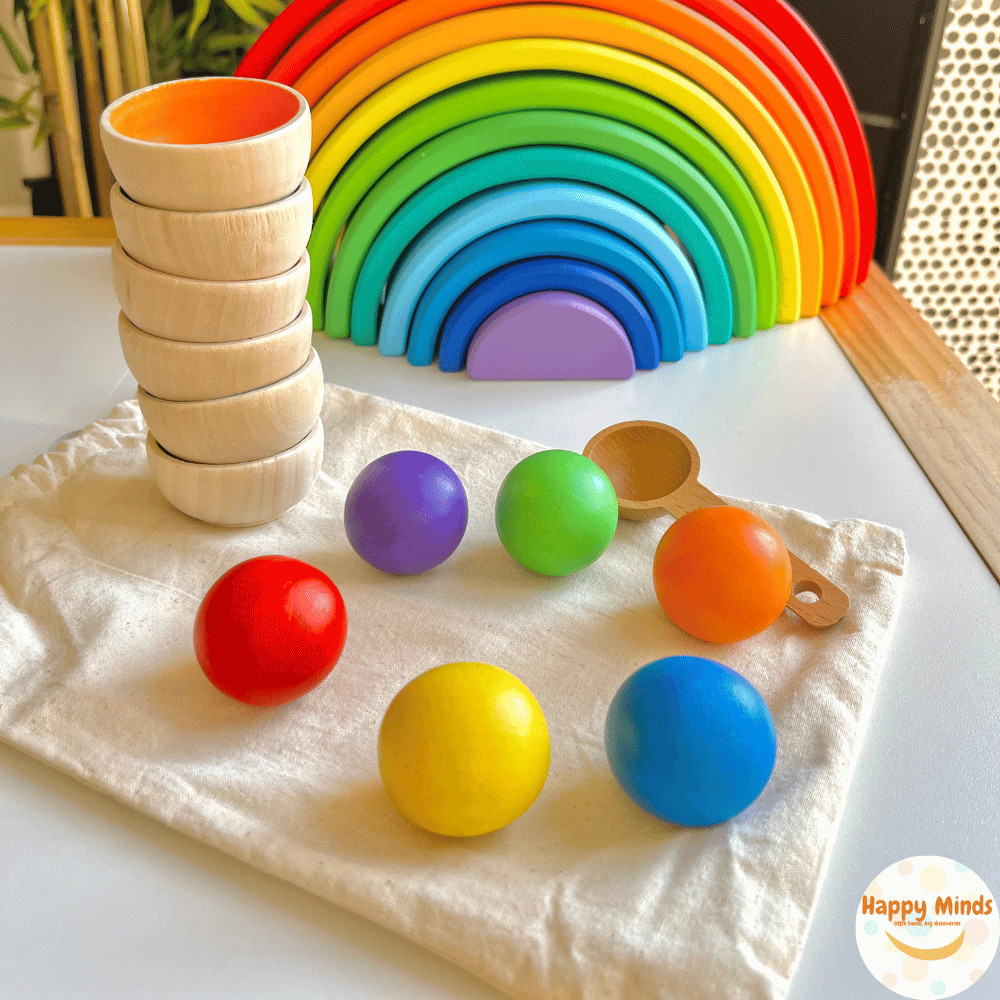 Wooden Color Sorting Bowls & Balls Montessori Toy – Fine Motor Gift Age 3+