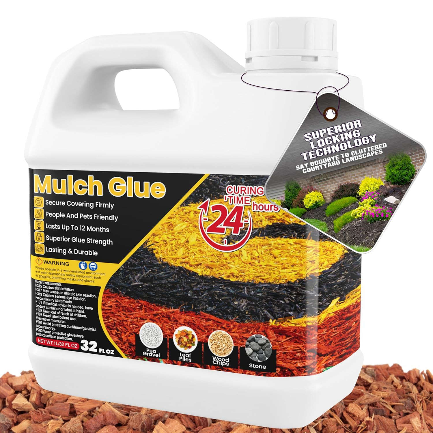 Mulch Glue – 32 OZ Rubber Mulch for Landscaping, Pet Safe Rock Glue, Ground