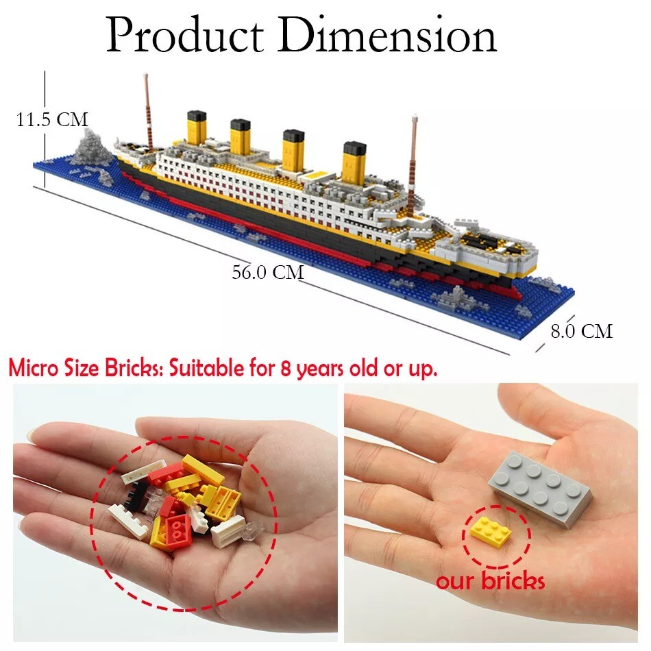 1860pcs RMS Titanic Model Large Cruise Ship/Boat 3D Micro Building Blocks Bricks