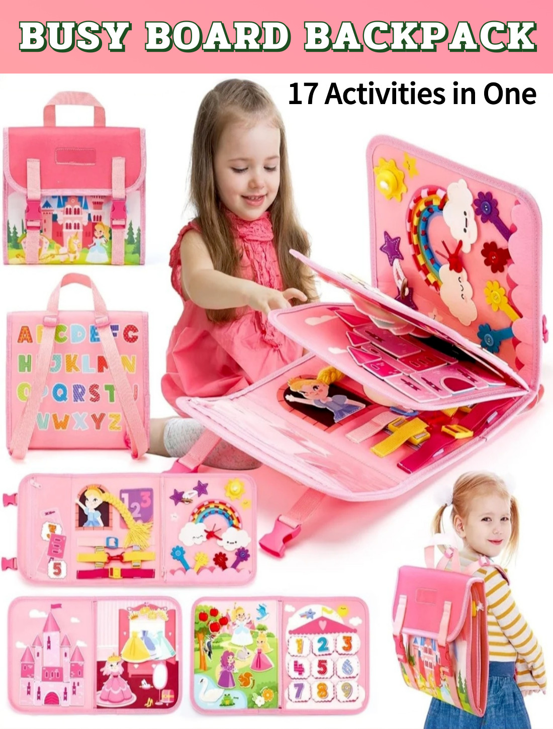 Busy Board Backpack Intelligence Learning Toy Travel Essential Montessori