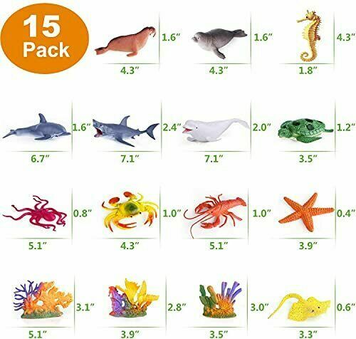 Ocean Animals Toys, 18 Pack Realistic Sea Animal Figurines with Play Mat