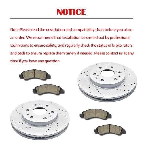 Front and Rear Drilled and Slotted Brake Rotors Ceramic Brake Pads Replacement