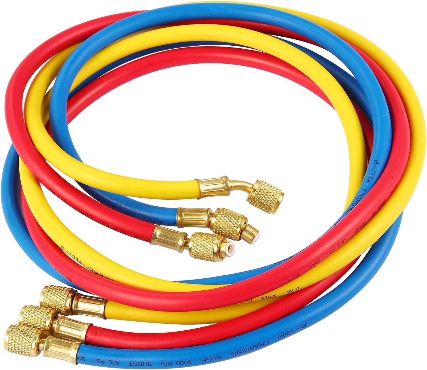 3 Pieces AC Manifold Gauge Hose Kit for R410a R22 R134a R404a, 1/4″ Thread