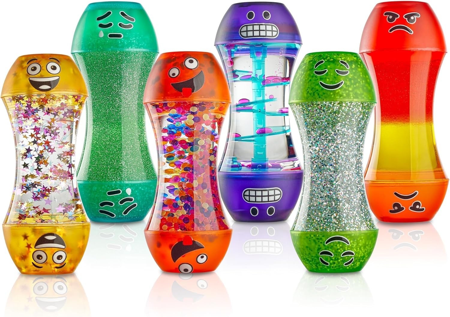 Liquid Motion Bubbler Toy, Emotion Tubes, 6-Pack Colorful Hourglass Timers