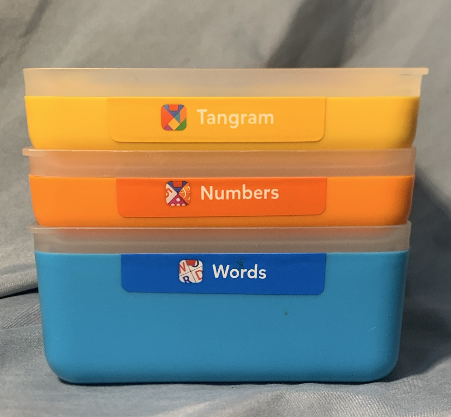 OSMO Tangrams, Numbers, Words Math Educational Toy Set w/ Storage Boxes Plastic