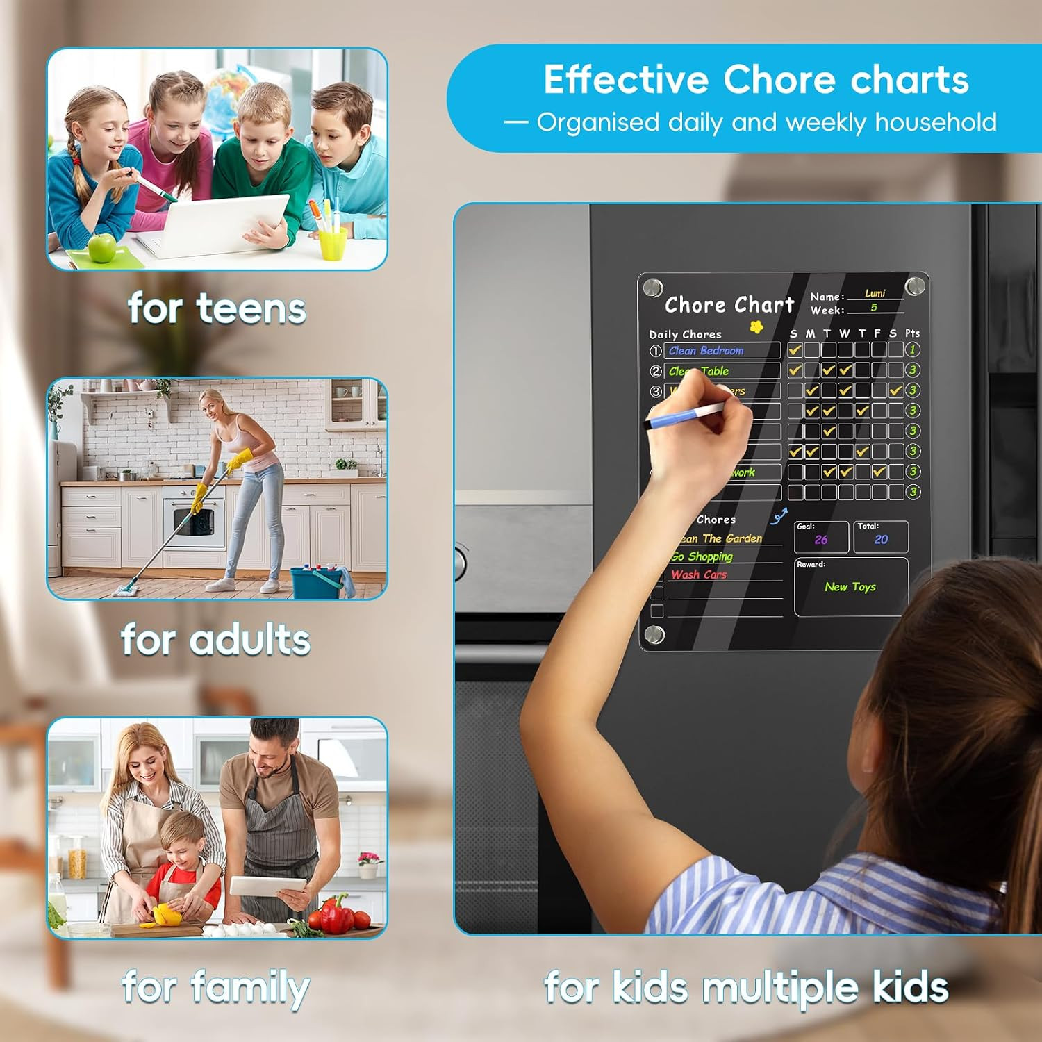 Acrylic Magnetic Chore Chart 2Pcs 12″x9.5″ Dry Erase with 6 Markers Towel
