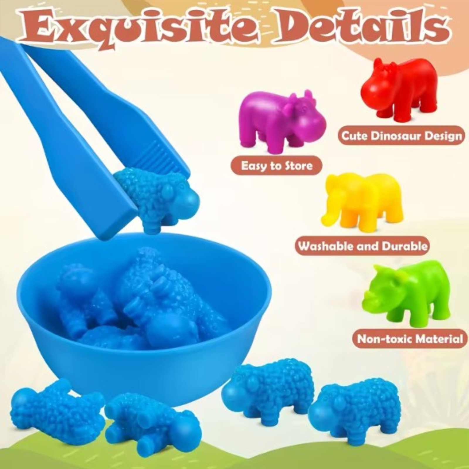 Counting Animal Matching Game Sorting Bowls Color Learning Toy Kids- African An