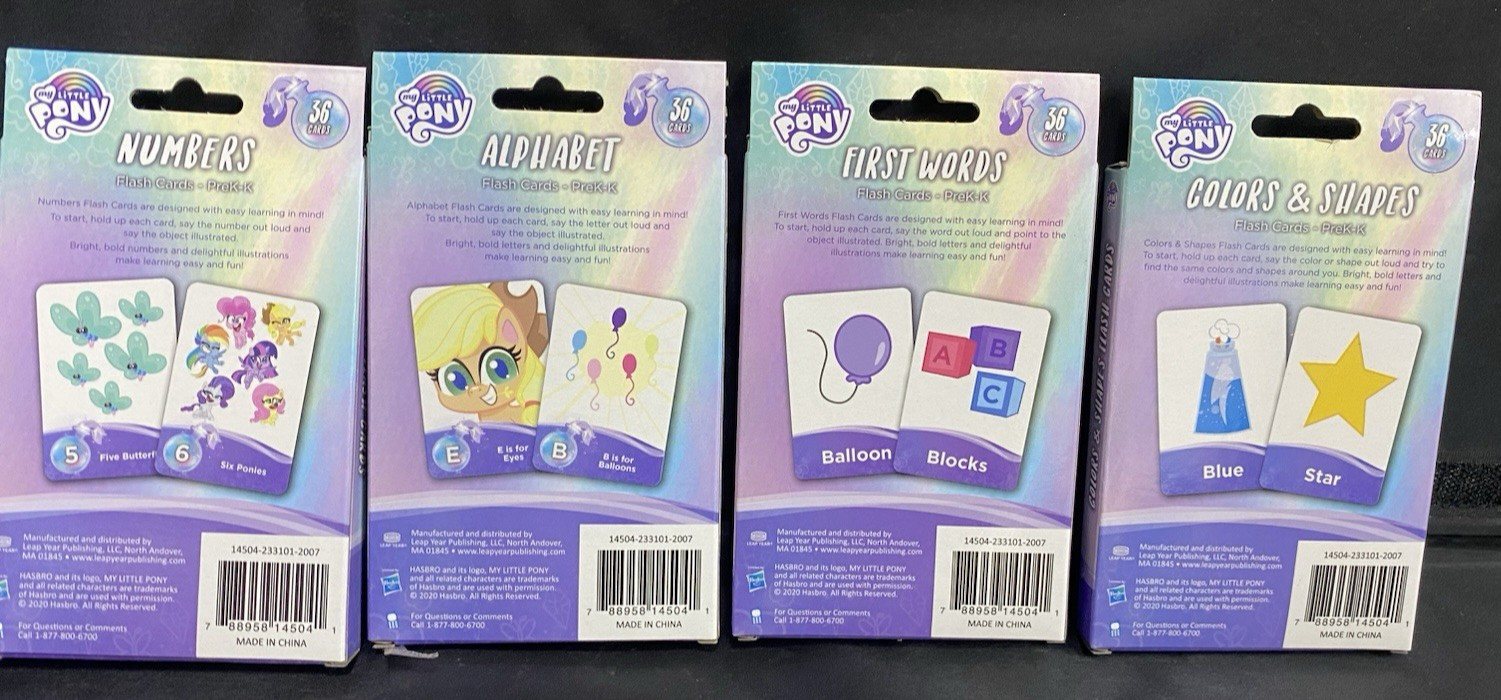 4 Decks Little Pony Flash Cards – Numbers, Alphabet , Words, Colors/Shapes Pre-K