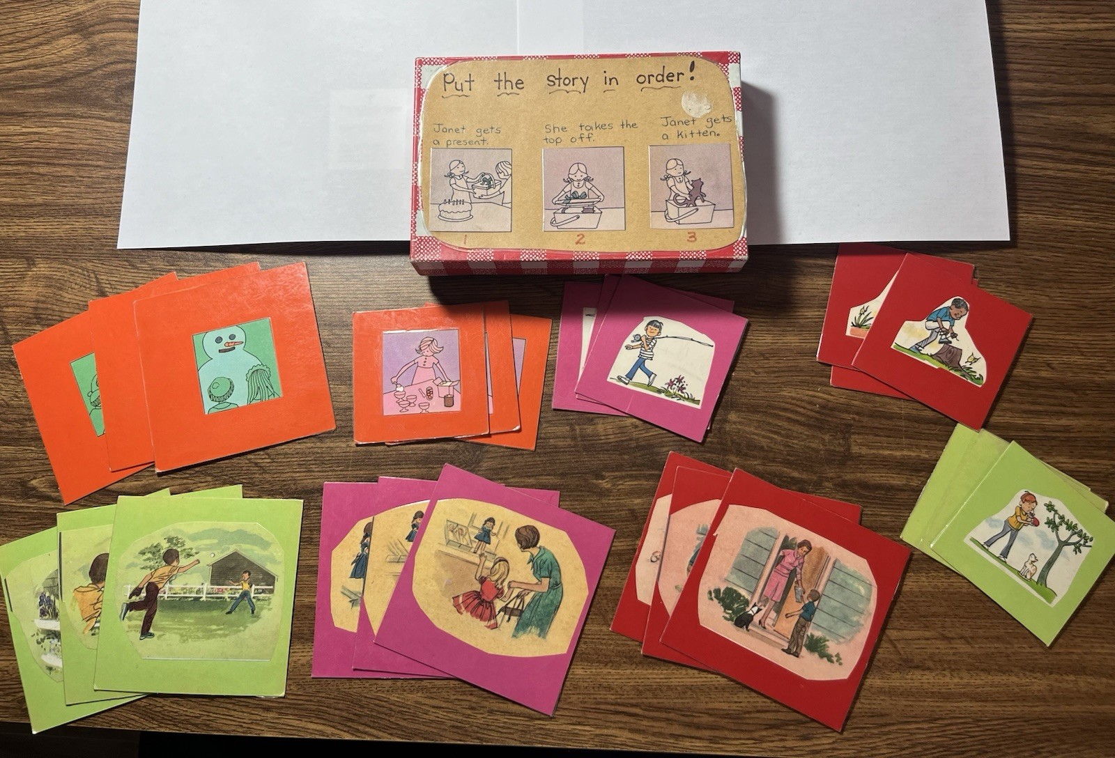 Hand crafted Vintage “Put The Story in Order” Game, With Set Of 24 Cards