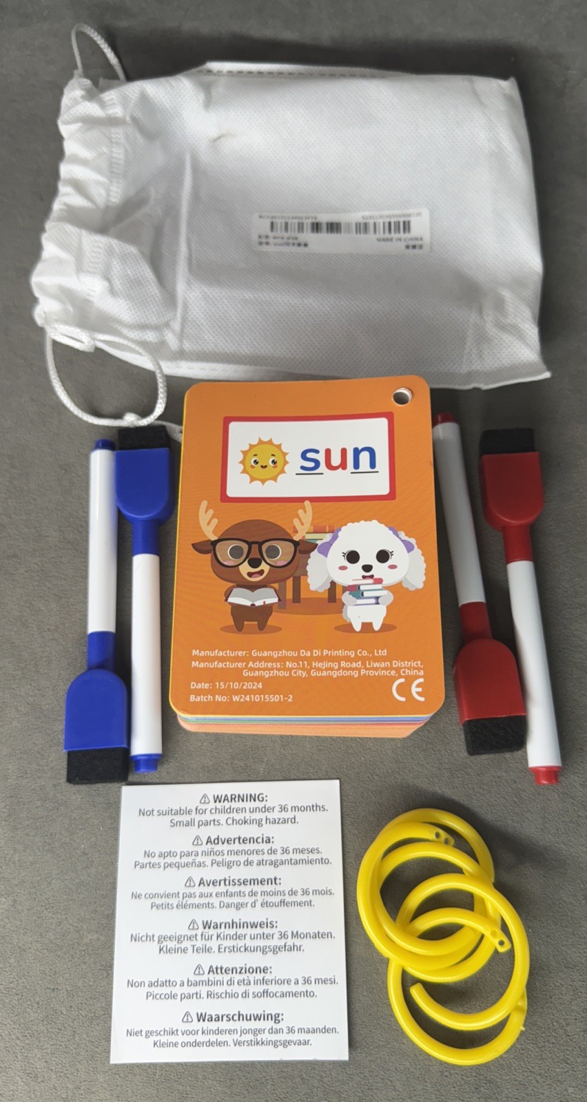 Educational Children Basic English 100 Flash Cards Set W/ Markers And Hangers
