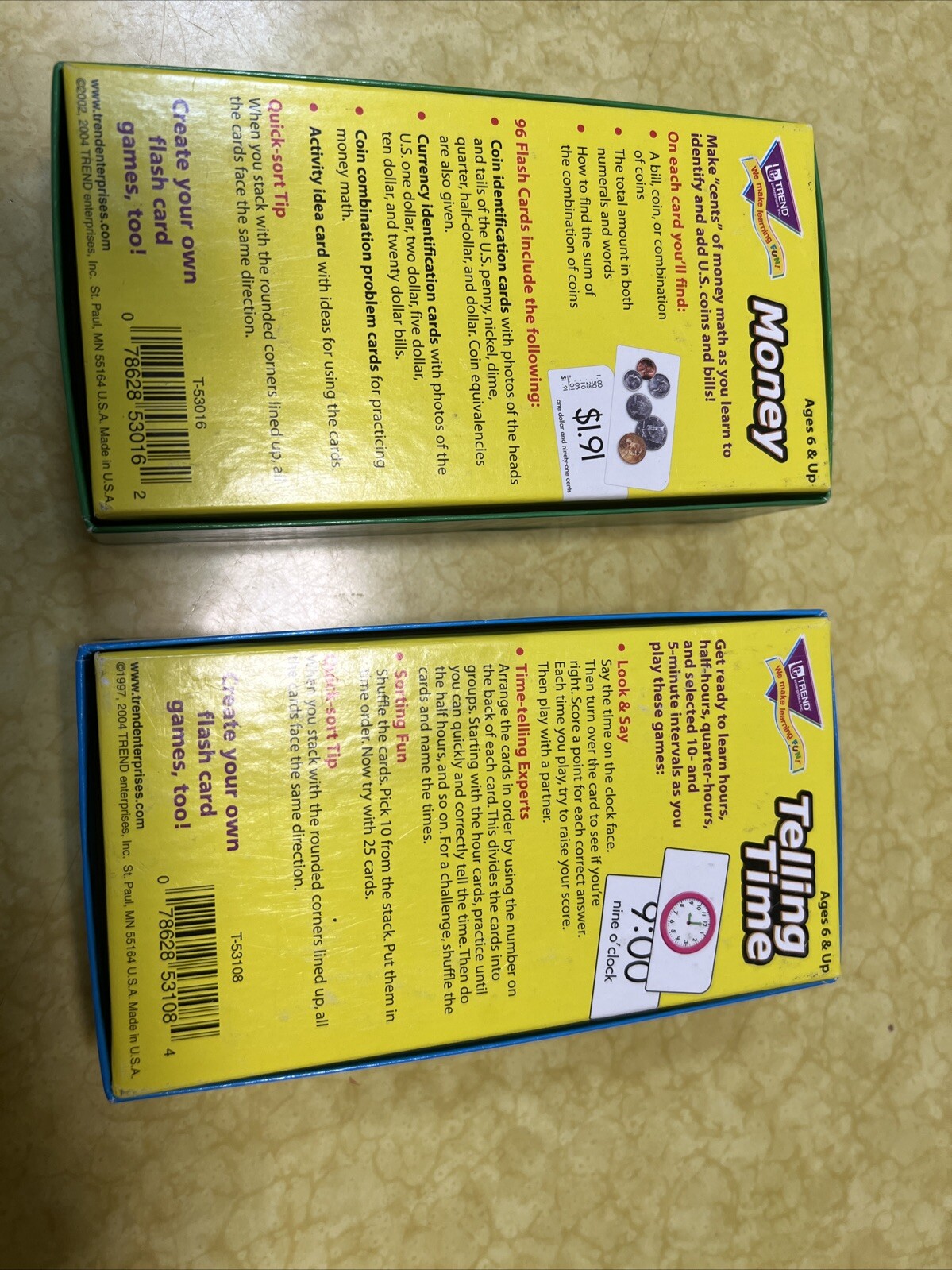 Trend Flash Cards Telling Time And Money 96 Cards Each Home School Skill Build!!