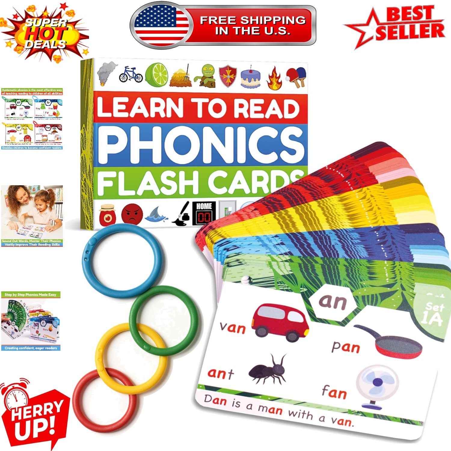 Educational Phonics Flash Card Set – 62 Cards for Ages 4-8 – Teacher Recommended