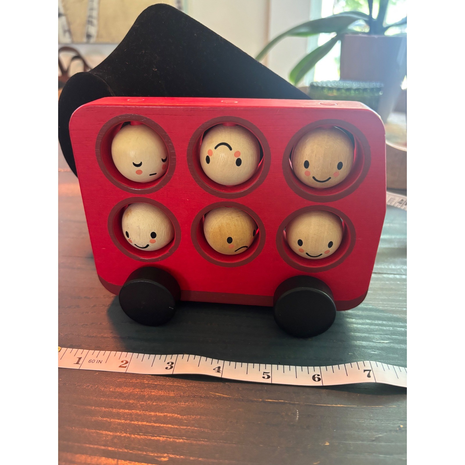Tender Leaf Toys Wooden London Bus Emotions Spinning Faces Montessori Toy Red