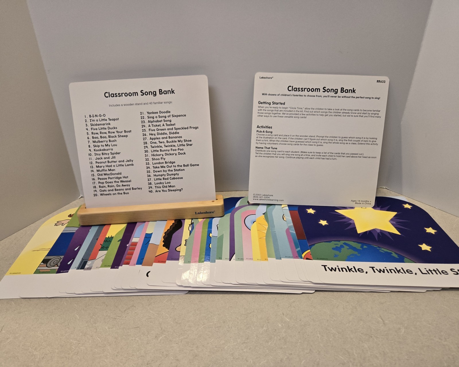 Lakeshore Classroom Song Bank RR633 40 Song Cards Wooden Stand