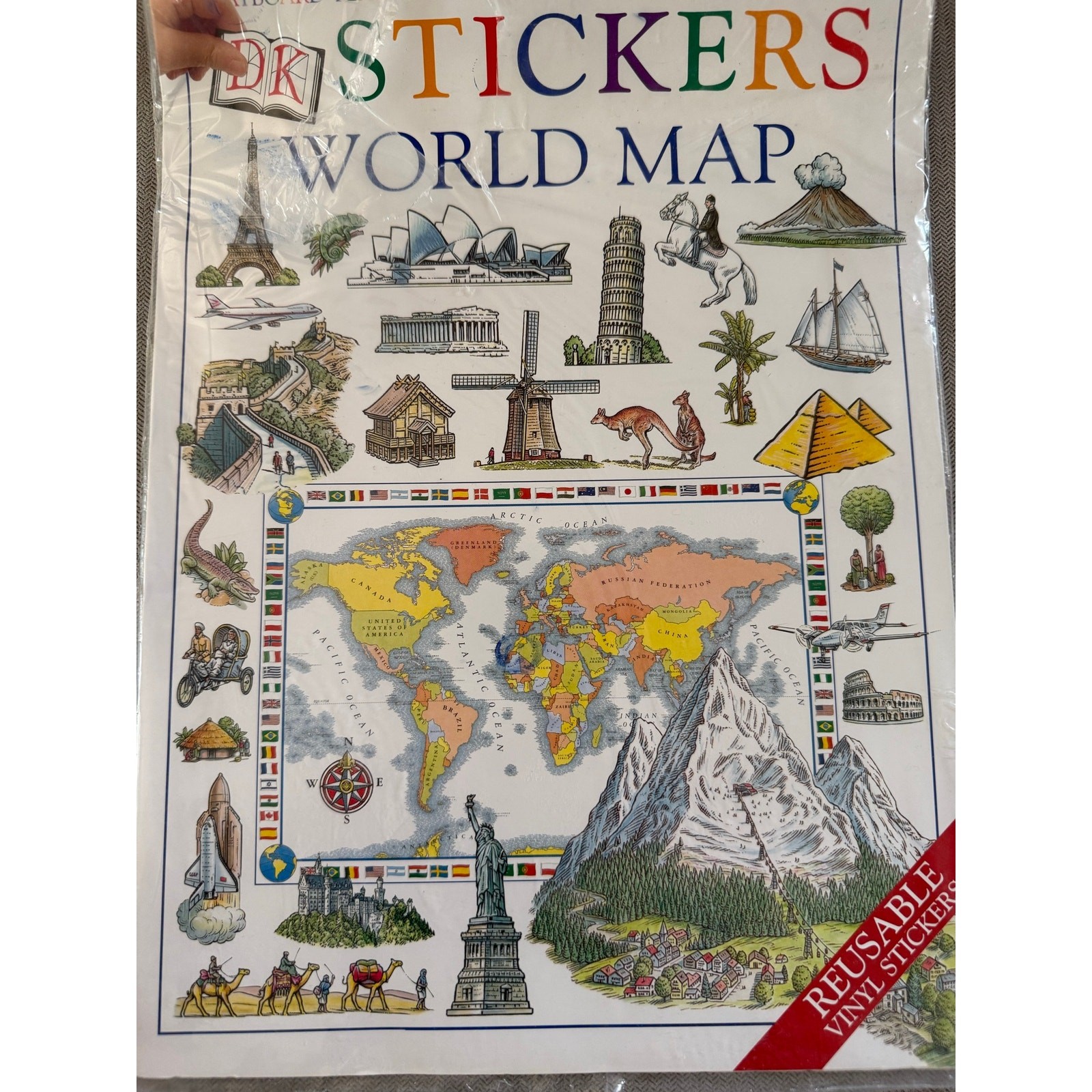 DK Stickers World Map Playboard Reusable Vinyl Stickers Educational Set
