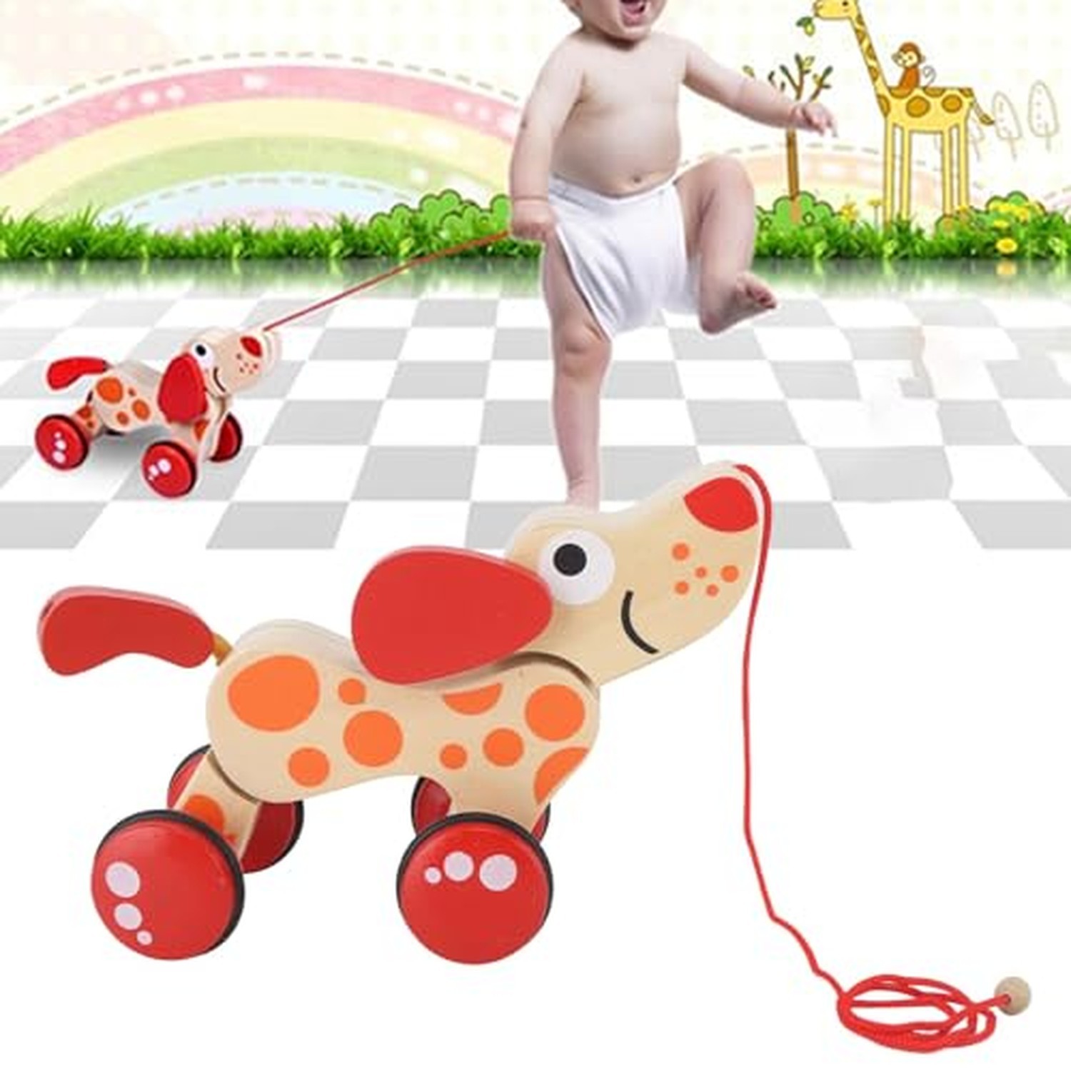 Push Pull Toy Puppy Walk Along Pull Wooden Hound Dog Walk A Long Puppy Wooden…