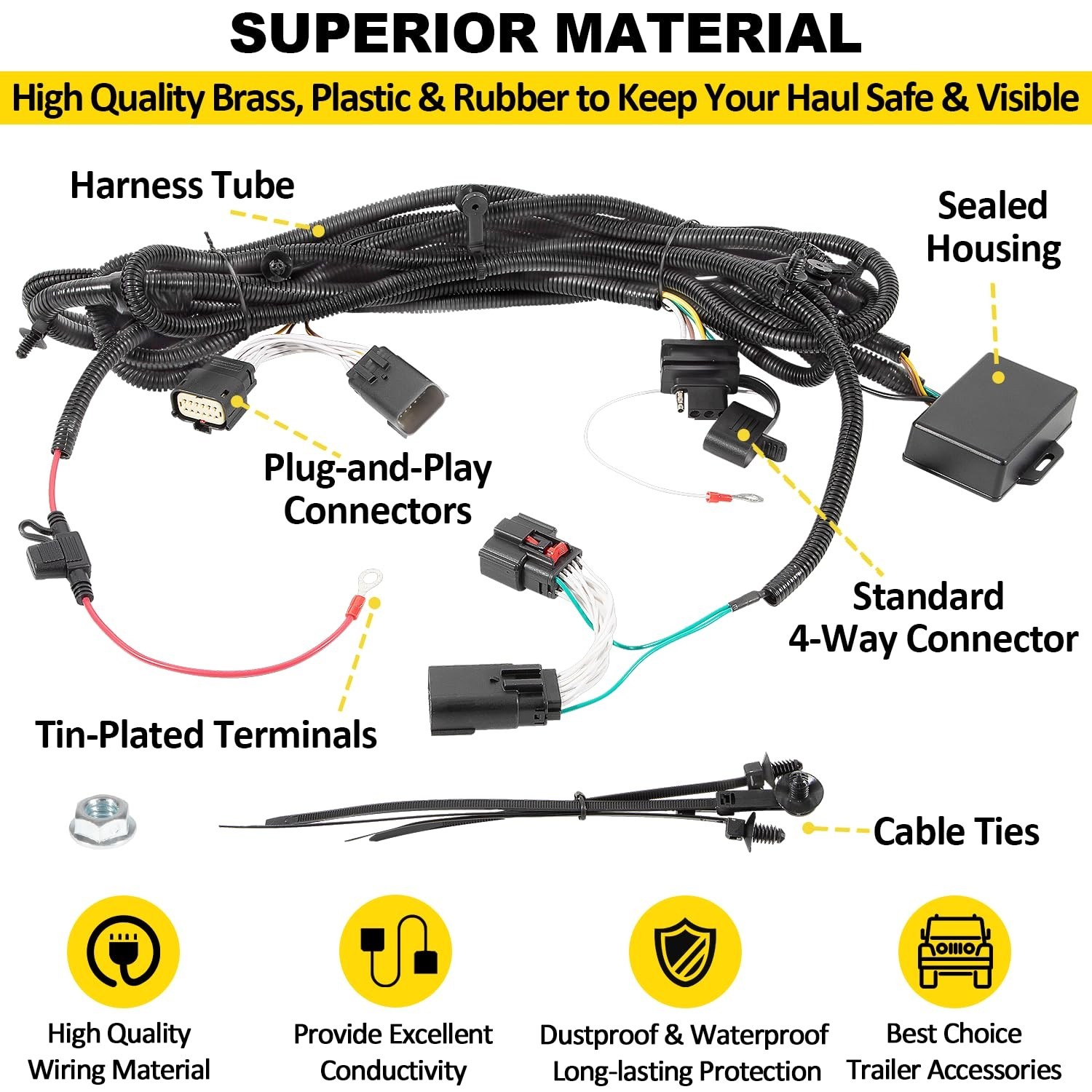 4-Pin Trailer Plug & Play Tow Hitch Wiring Harness fit for Jeep Wrangler Unli…