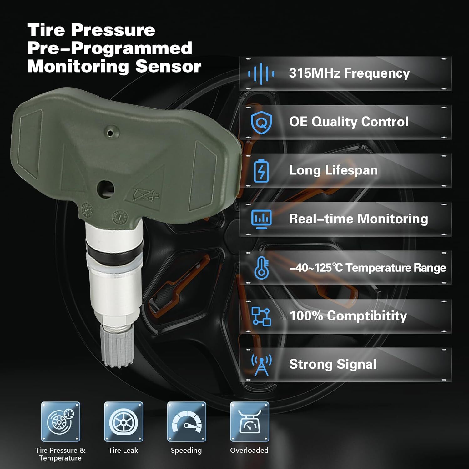 Tire Pressure Monitoring System Sensor (TPMS) 315MHz Compatible for Chevrolet