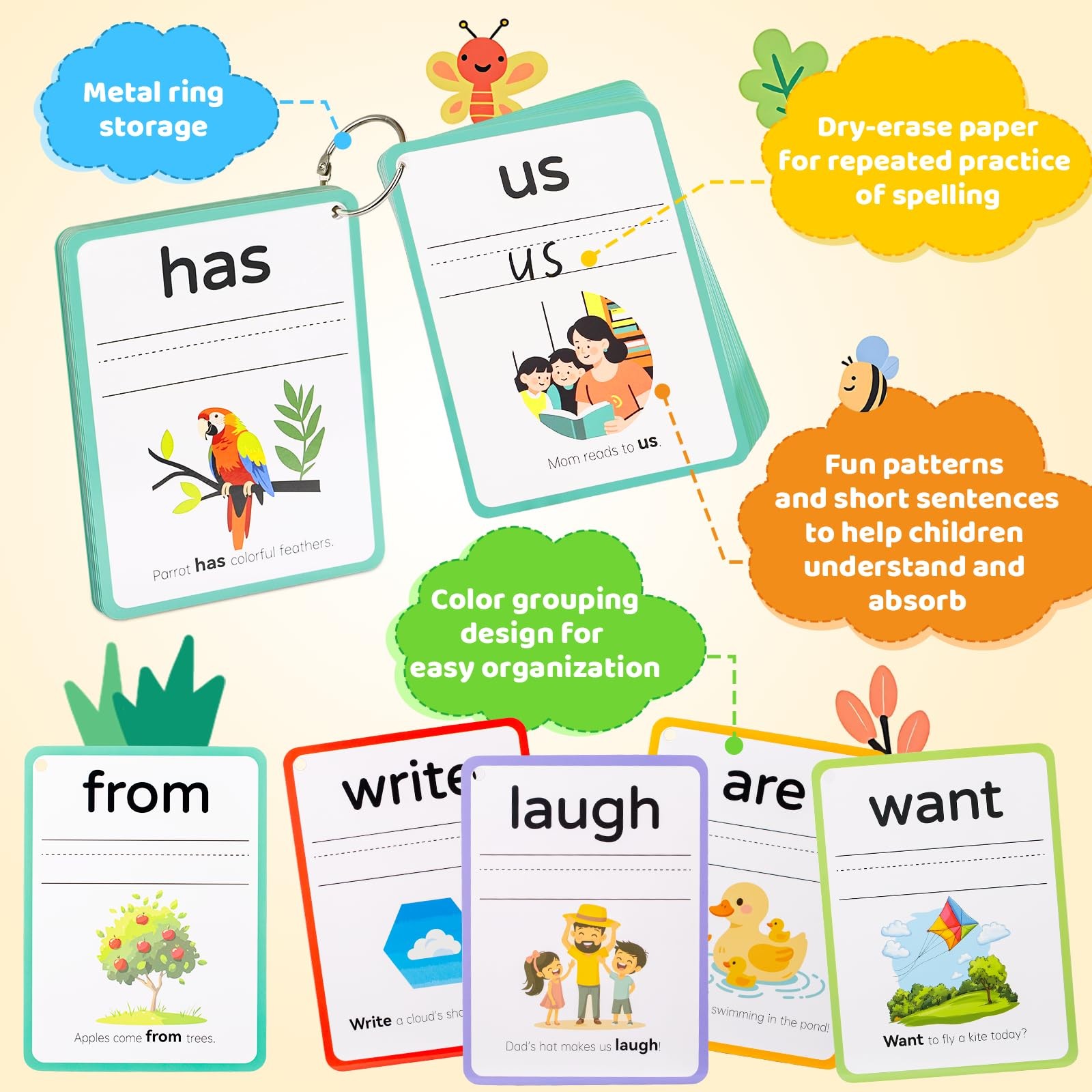 Big Size Sight Words Flash Cards Kindergarten, 250 Dolch Sight Words Game wit…