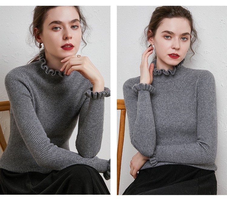new styles of black fungus lace semi high neck sweater women’s pullover