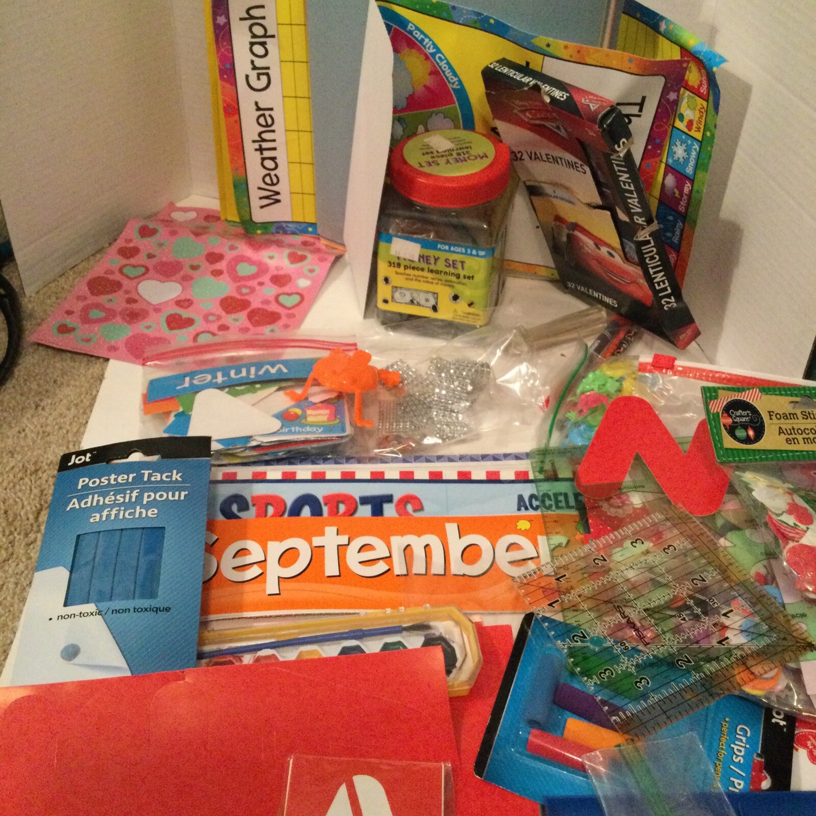 Educational supplies lot, money, calendar, paper, stickers, stencils 3rd Grade 4