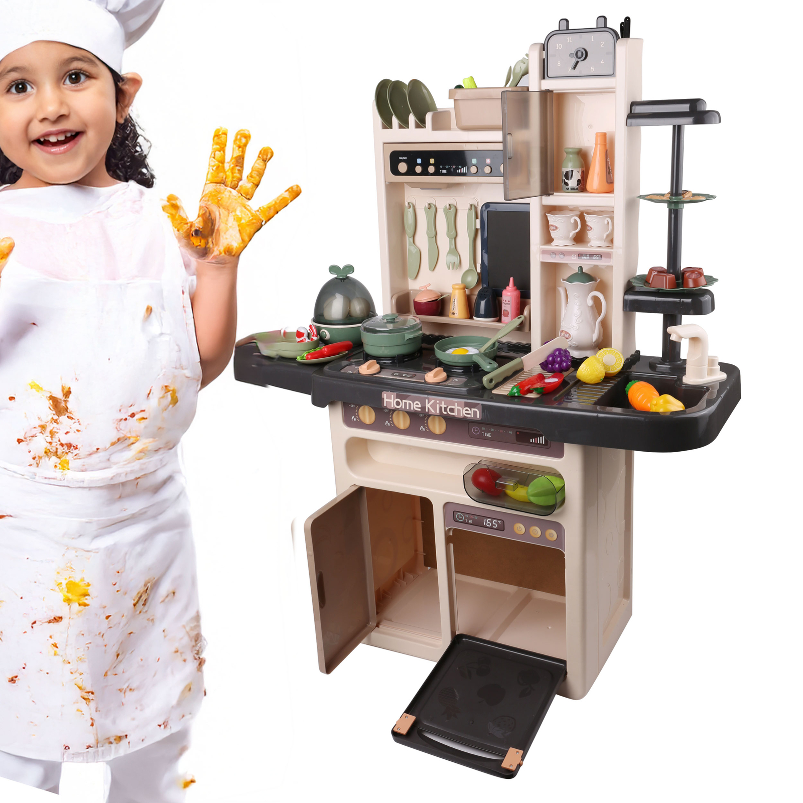 Realistic Kitchen Toy Set for Kids with Lights, Music, Steam & Accessories 65Pcs