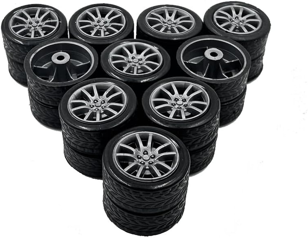 20PCS Small Toy Car Wheel 16Mm Model Car Mini Rubber Tire Wheels with 10PCS Shaf