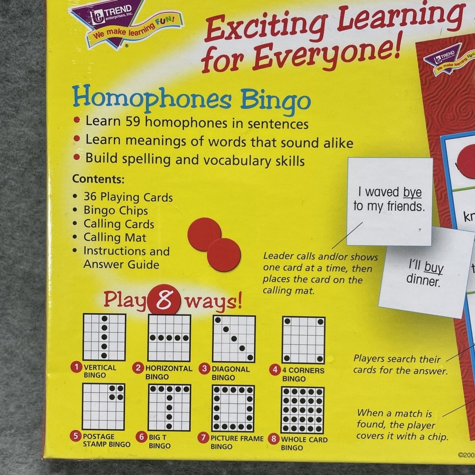 Lakeshore Bingo Homophones Ages 9 & Up NEW Sealed 3 to 36 Players