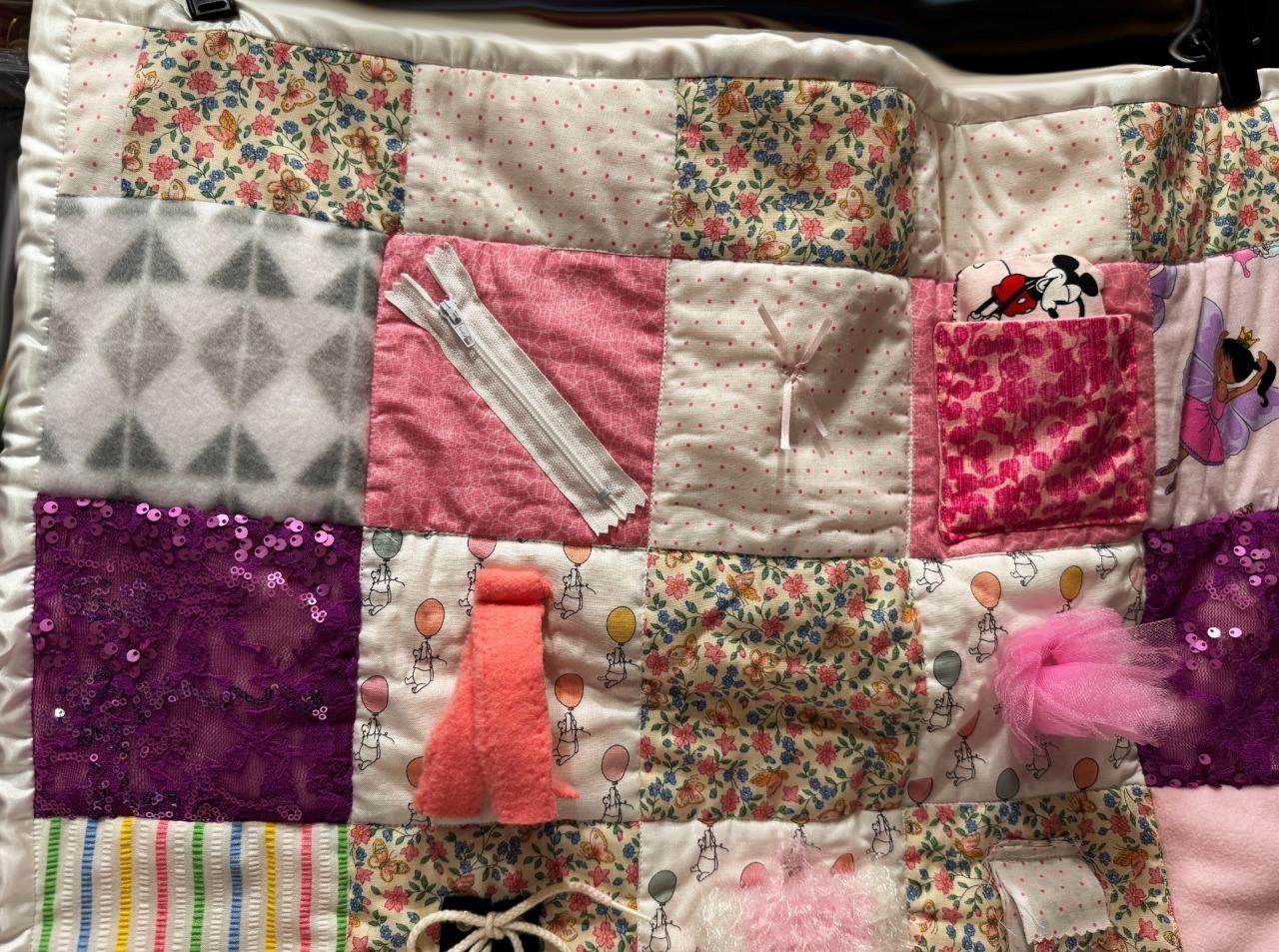 Teaching Blanket Unique Mat Zipper Lacing Textures Patchwork Quilt Girls 21×24