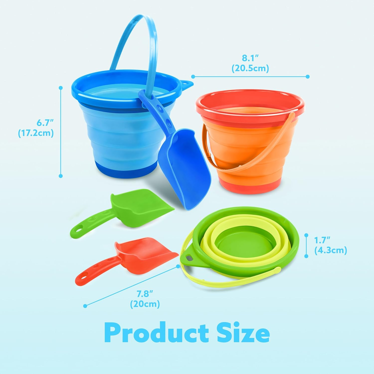 3 Packs Foldable Pail Bucket with Shovels & Mesh Bag, Collapsible Buckets Multi