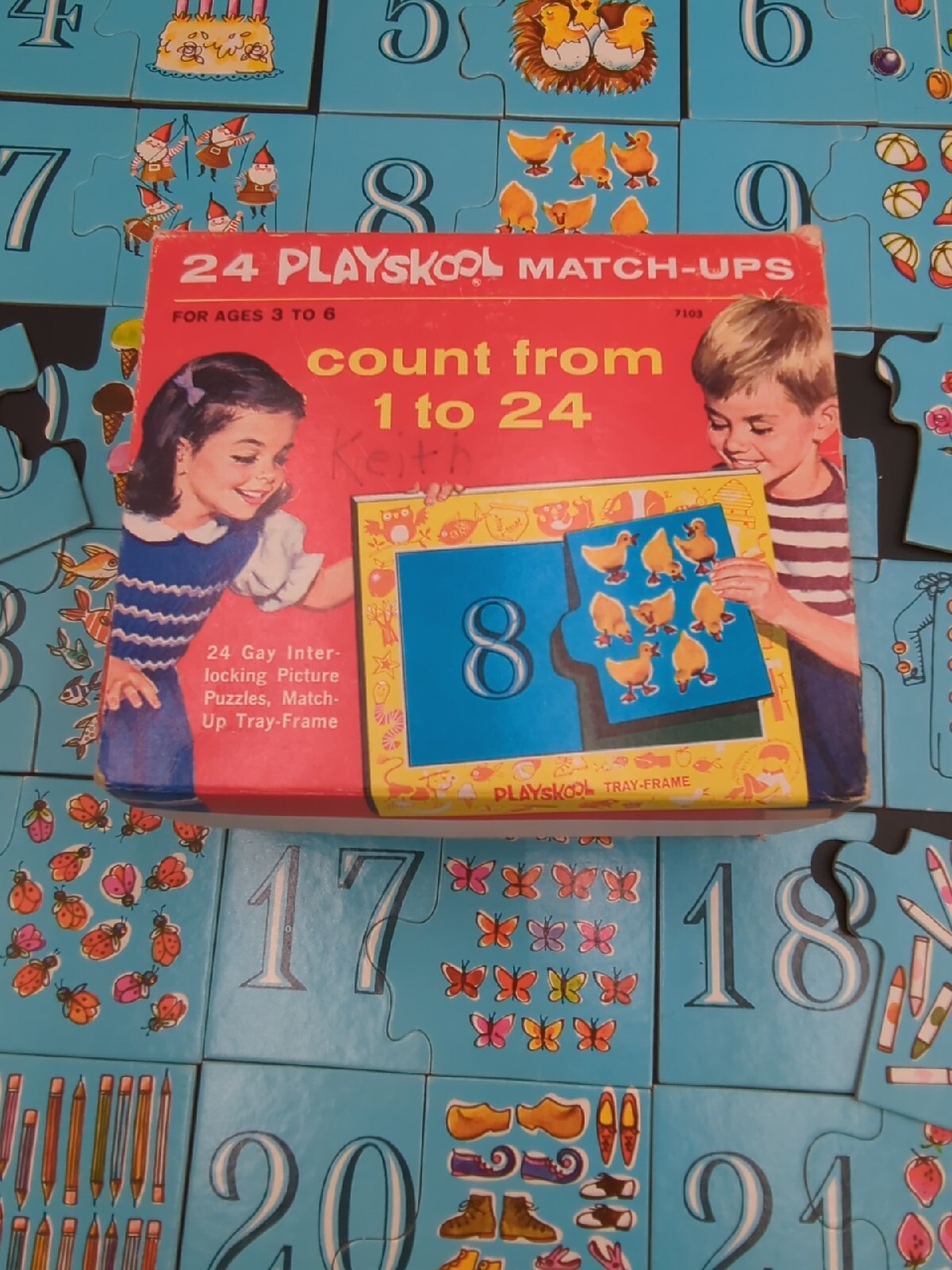 Vintage 1964 Playskool Match-Ups Count from 1 to 24 Puzzle Card Game Toys