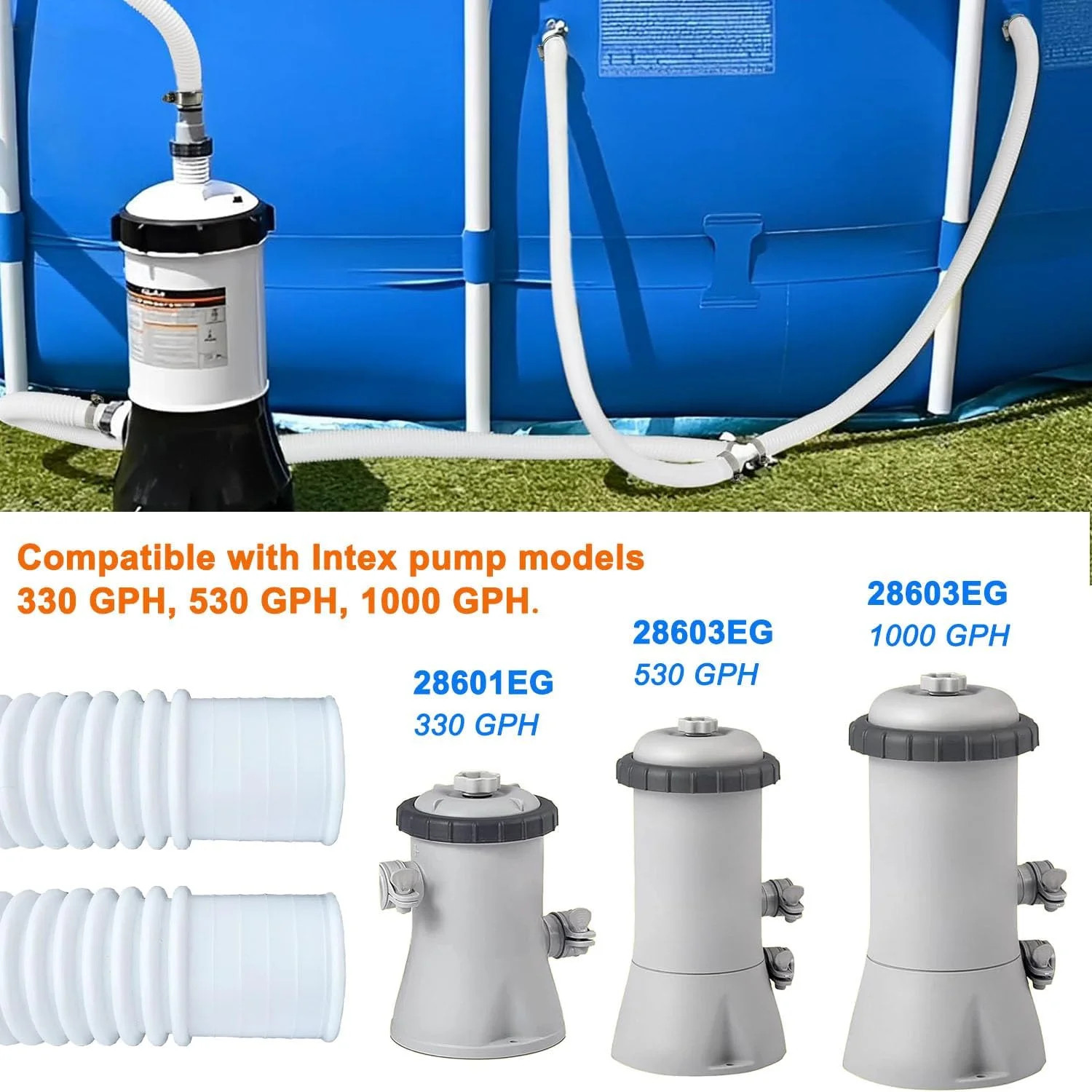 2 Pack 1.25″ x 59″ Pool Hoses for Above Ground Pools, Upgraded Pool Pump Replace