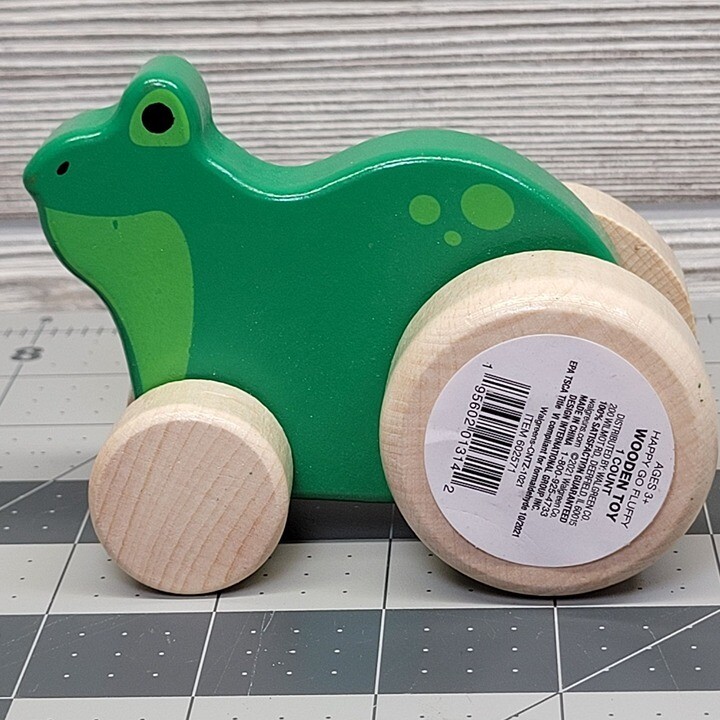 Green Wooden Wheel Frog Jumping Push Toy Walgreens Happy Go Fluffy