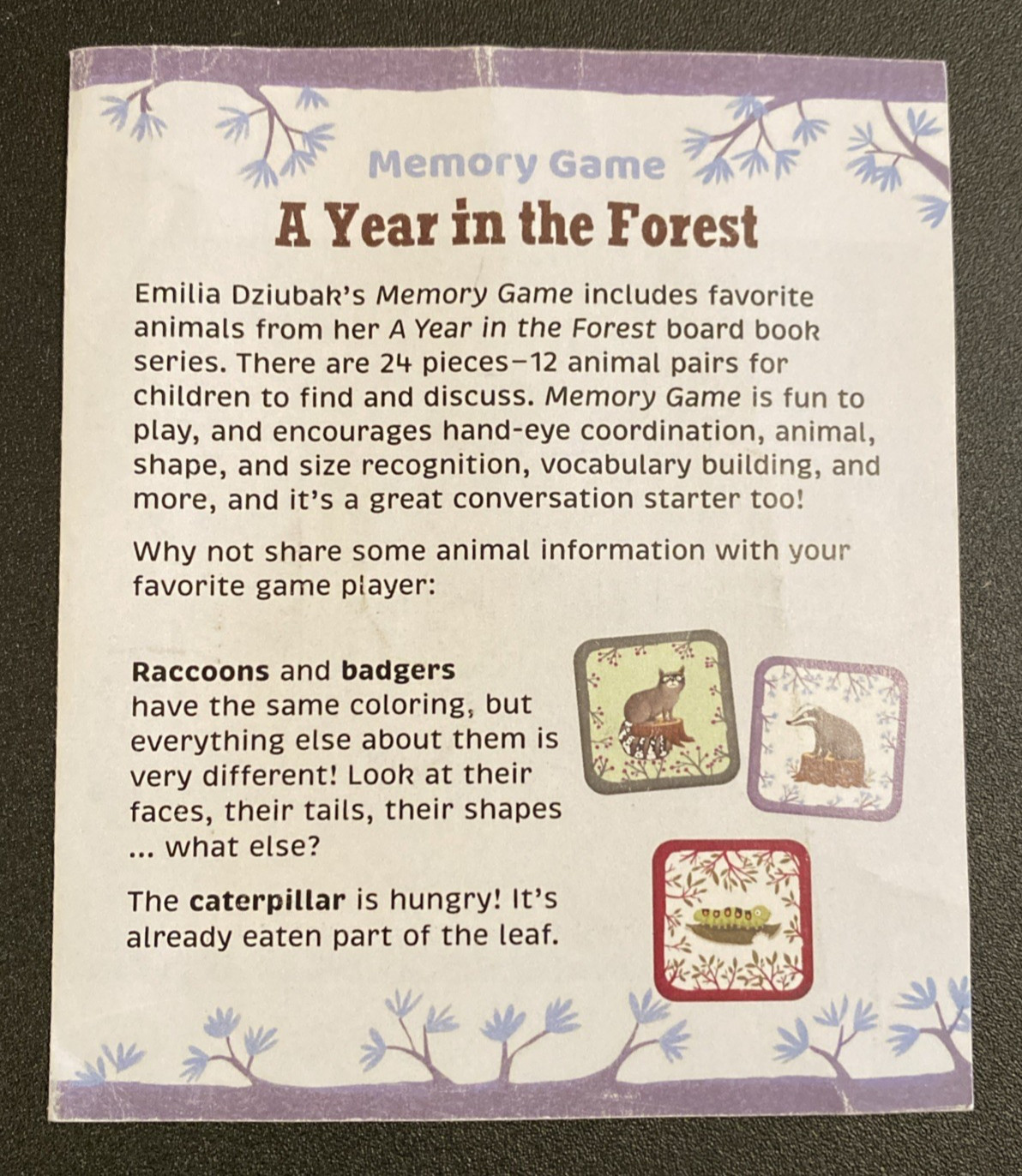 24 piece Memory Game A Year in the Forest by Emilia Dziubak (2023, Game)