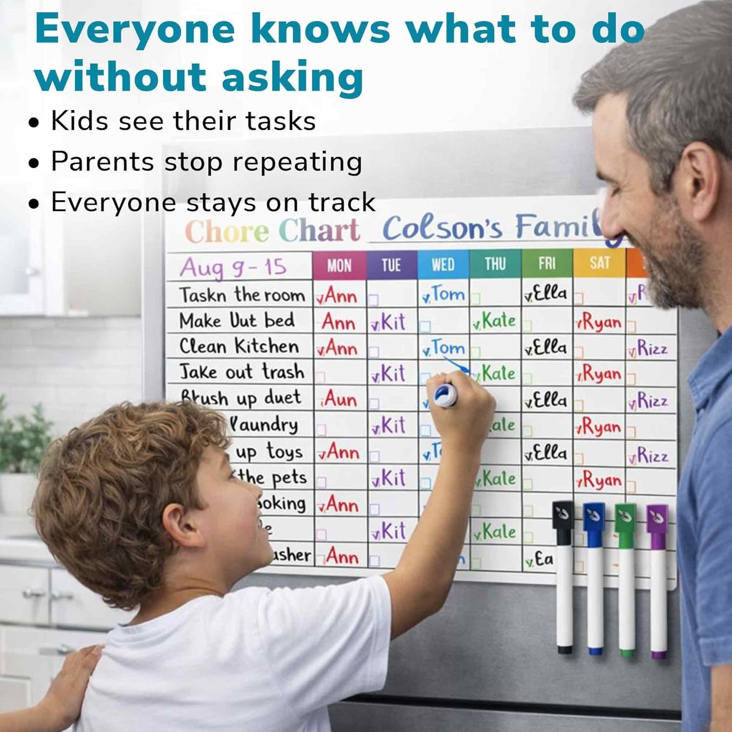 Magnetic Chore Chart for Kids: Visual Dry Erase Weekly Planner, Magnetic Markers