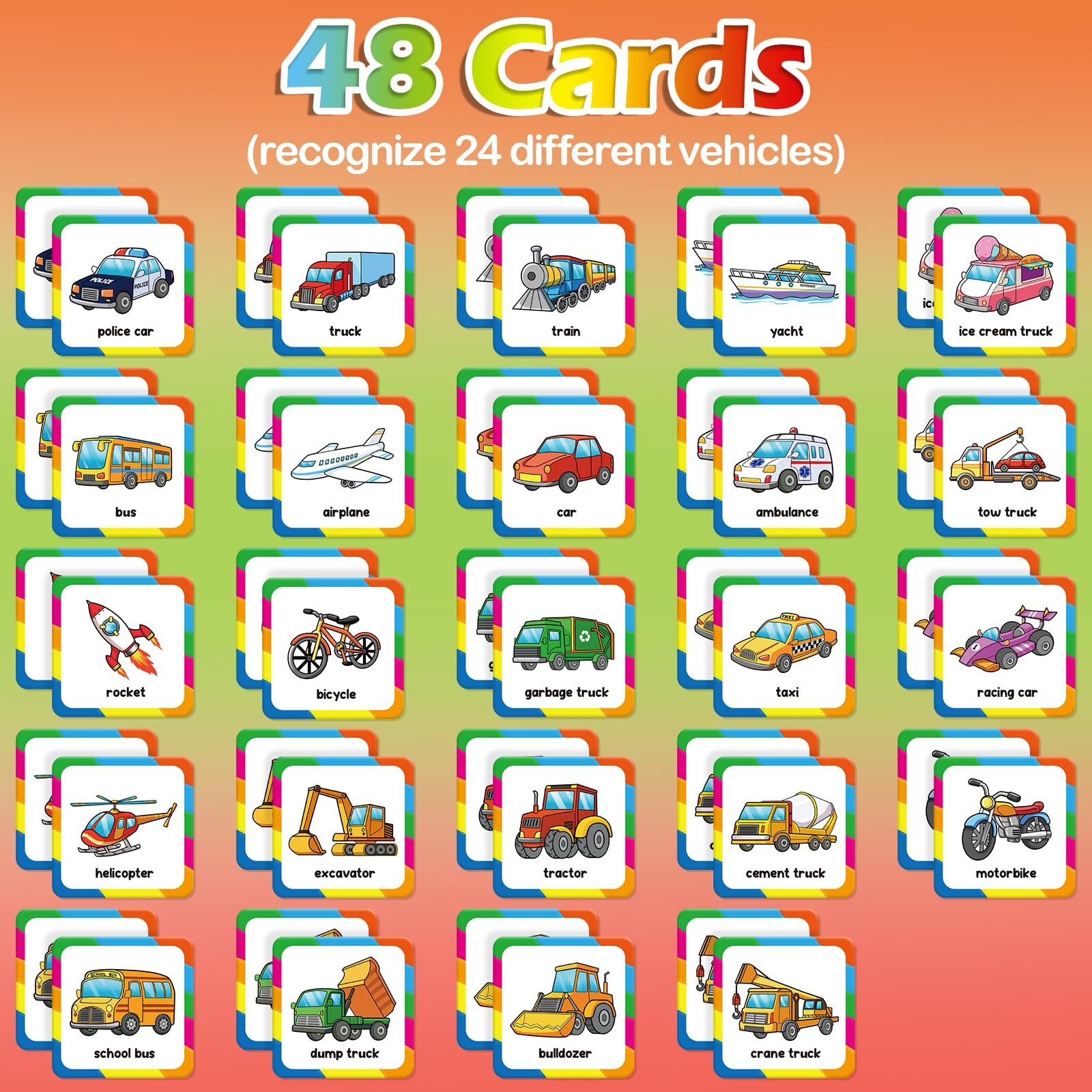 Aizweb Match Game,Memory Game, Vehicle 48 Pcs Toddler Card Games for Kids Age…