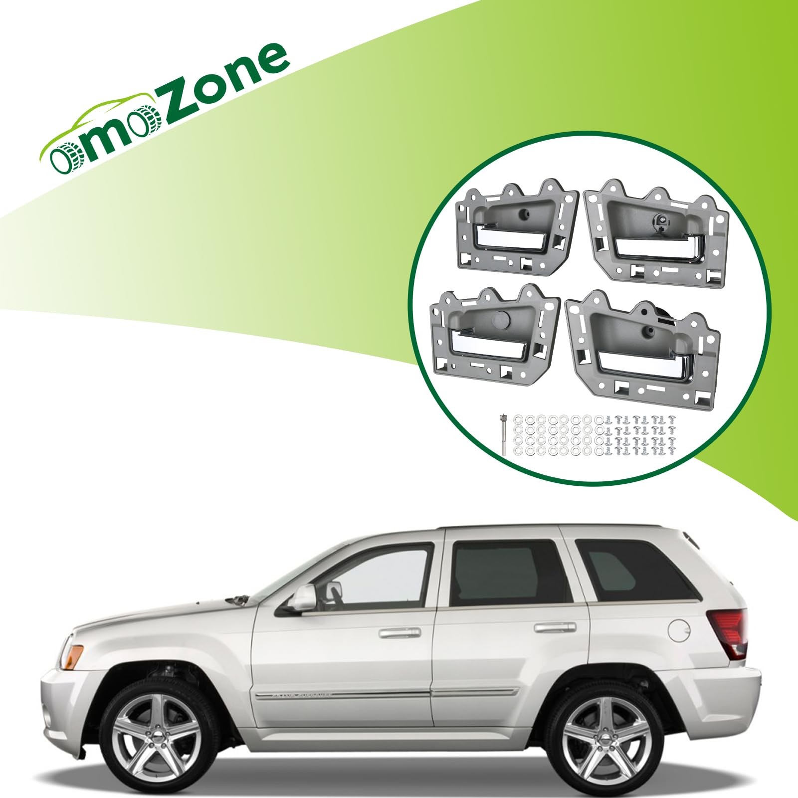 omoZone 4pcs Interior Door Handle Front/Rear Left and Right Gray with Chrome