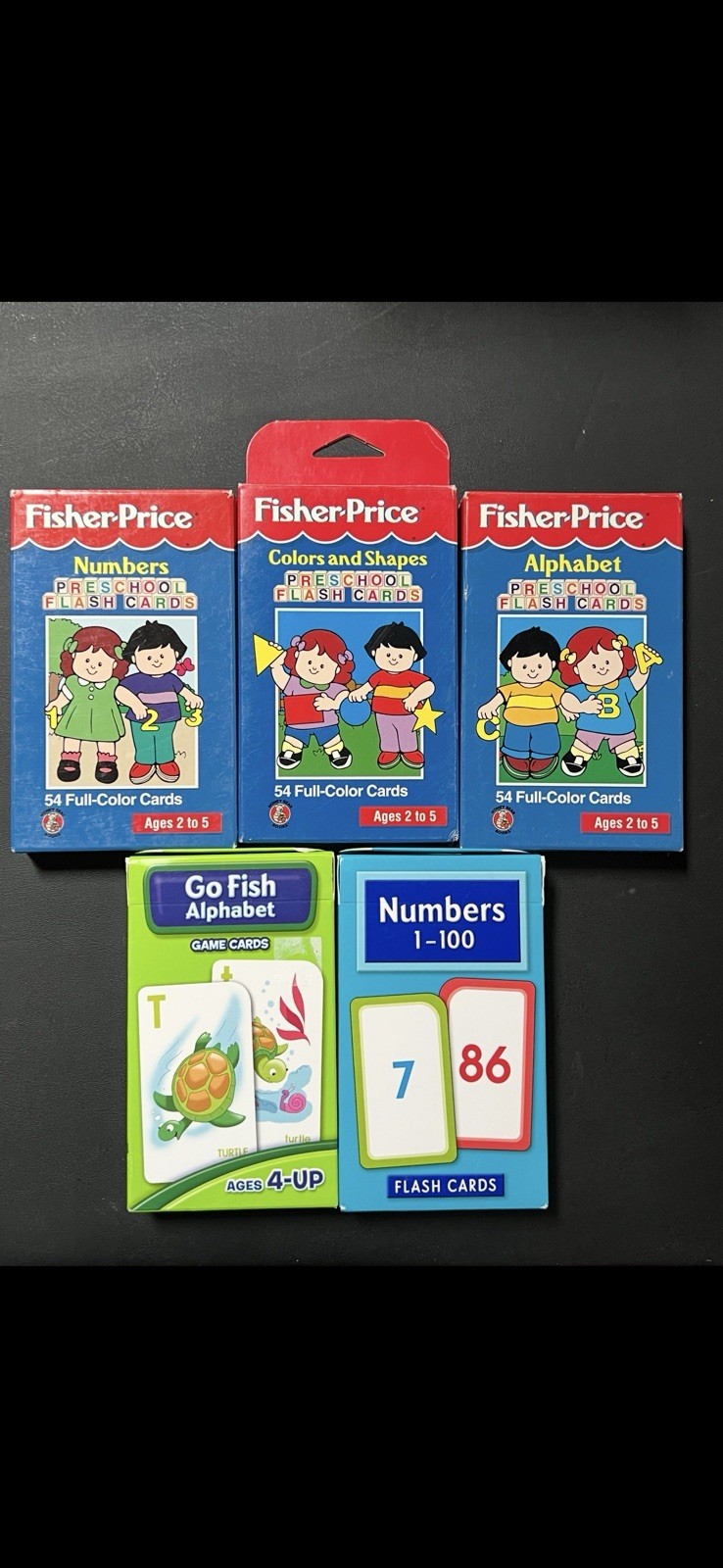 Fisher Price Flash Cards Numbers, Colors/Shapes, Alphabet And Go Fish – LOT OF 5
