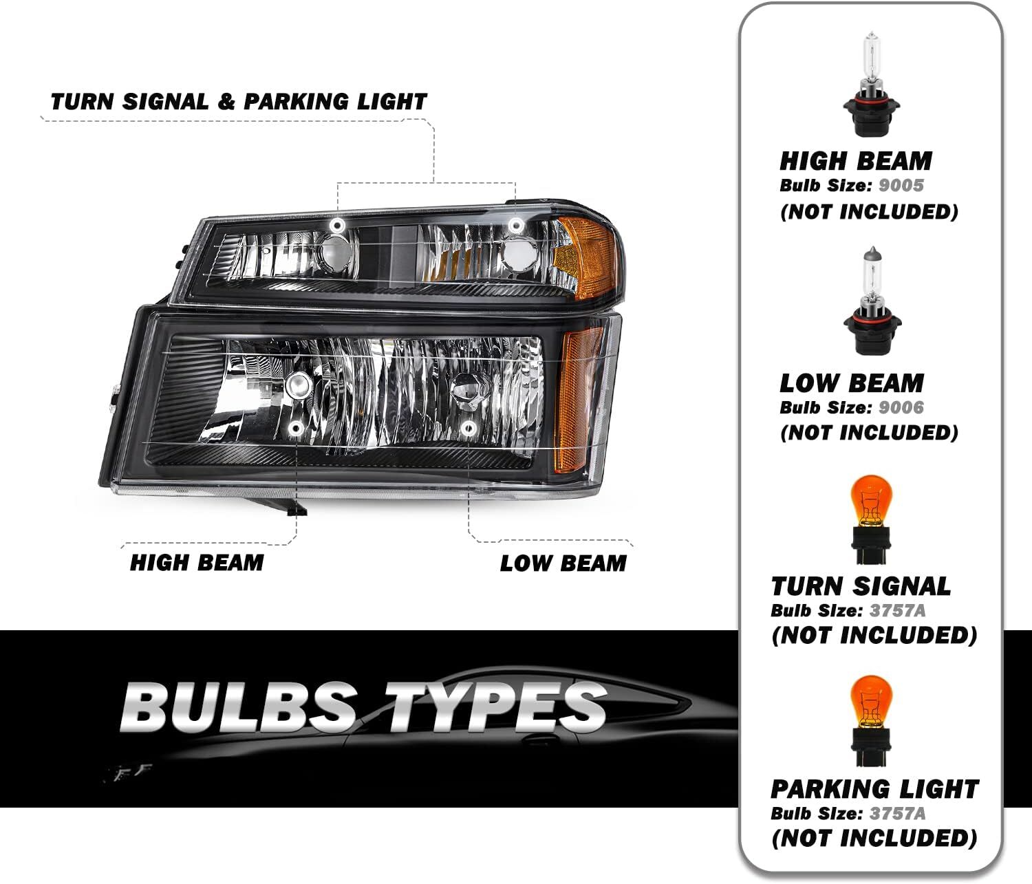 04-12 Chevy Colorado GMC Canyon Headlight Assembly 4pcs Black Housing Amber