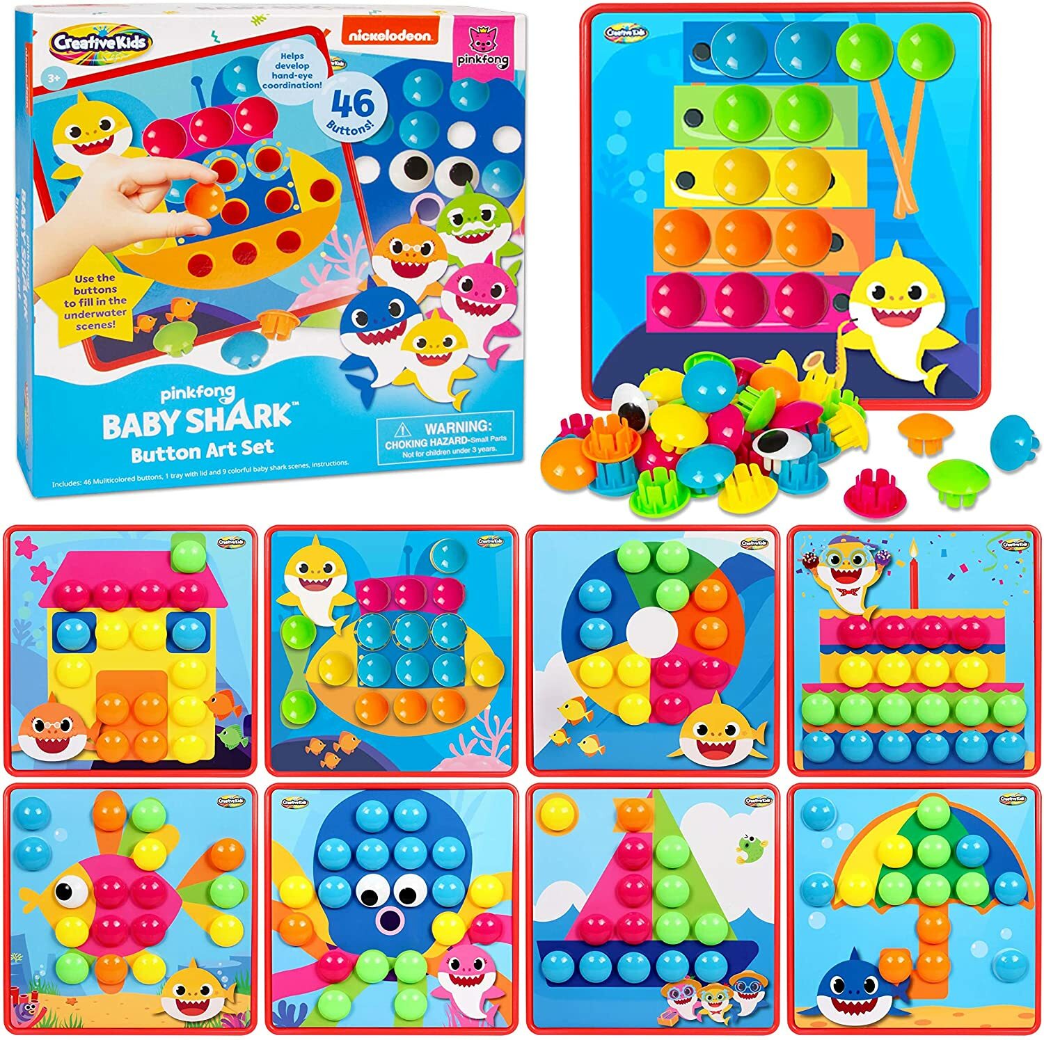 Baby Shark Button Art Color Match Pegboard Kids 46 Chunky 9 Designs Pinkfong Ni